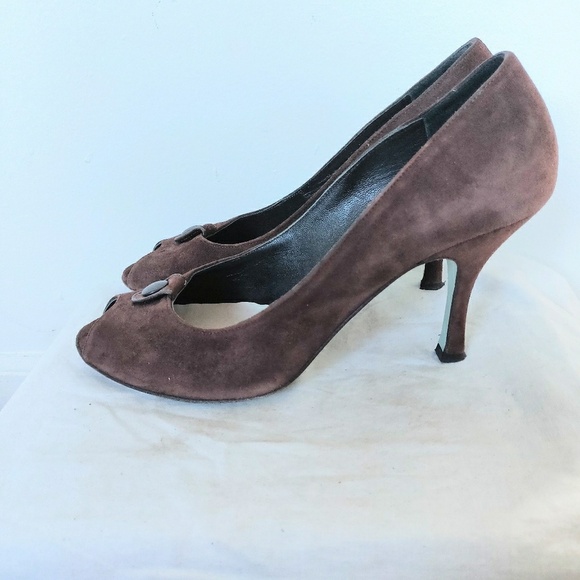 Brown Suede Cynthia Rowley Peep Toe Shoes 8.5 - Picture 2 of 7